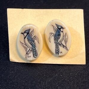 Blue and Cream Bird Earrings